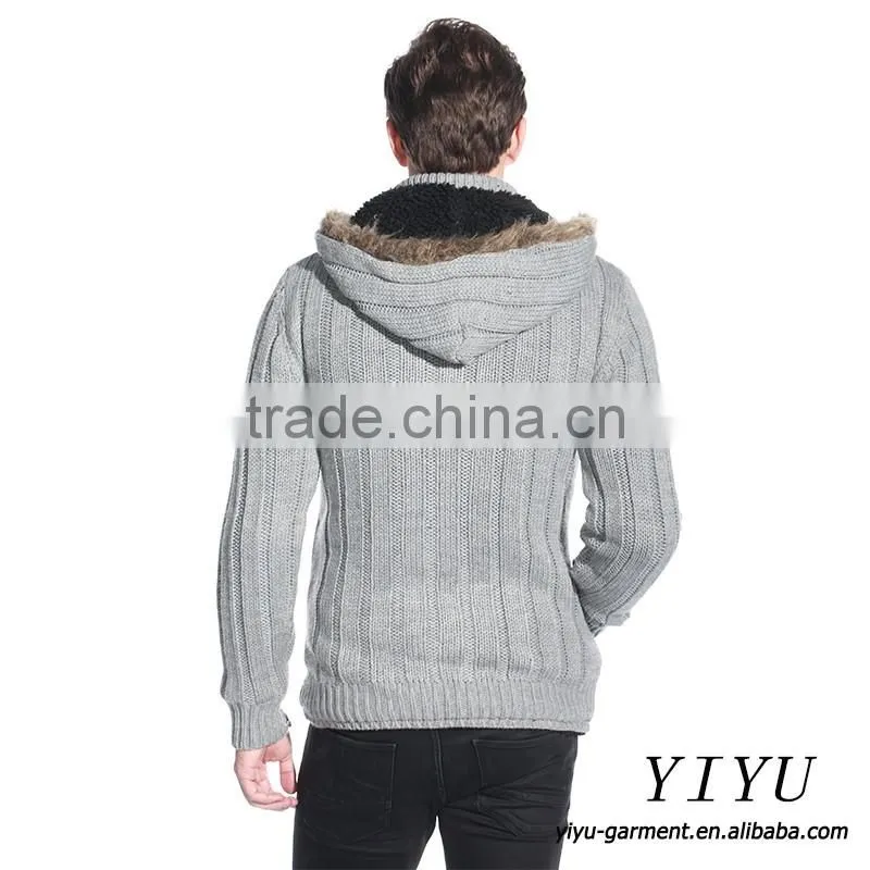 Latest Designs Man fleece lined wool top cable knit cardigan sweater with hooded