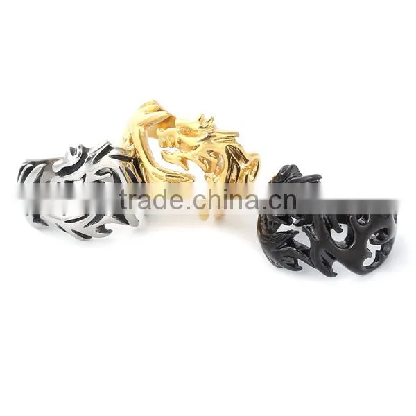 Titanium Steel Unadjustable Rings Gold Plated Dragon