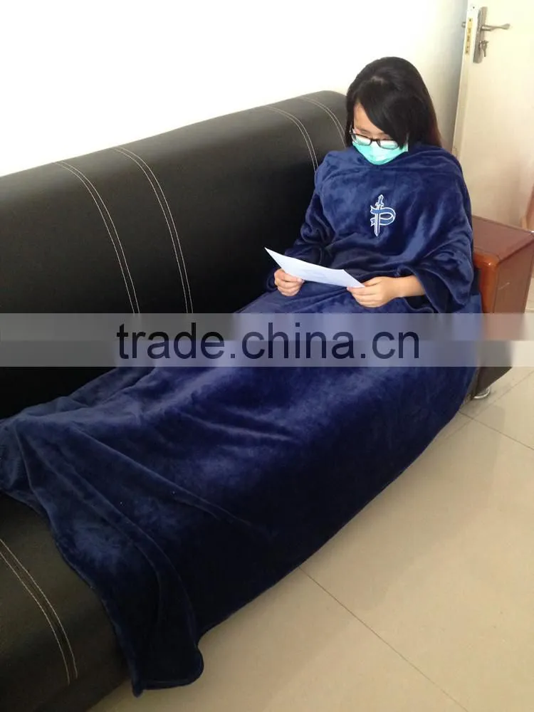 Cozy fleece throw sleeves adults tv wearable blanket