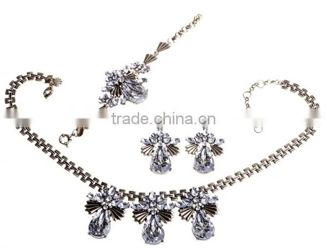 2014 Fashion Jewelry Set,Rhinestone Wedding Jewelry Set,Zircon Design Bridal Jewelry Set w Bracelet,Earring n Necklace