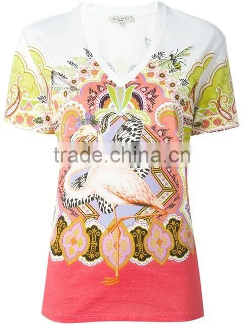 Custom Womens White 100 Cotton printed t Shirts,Top Quality Short Sleeve V Neck Printed T Shirts For Women