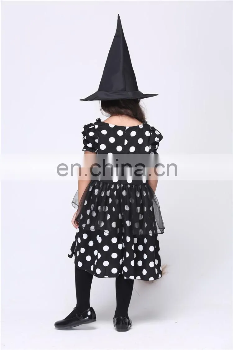 New arrival black with white dot halloween witch costume FGCC-0153