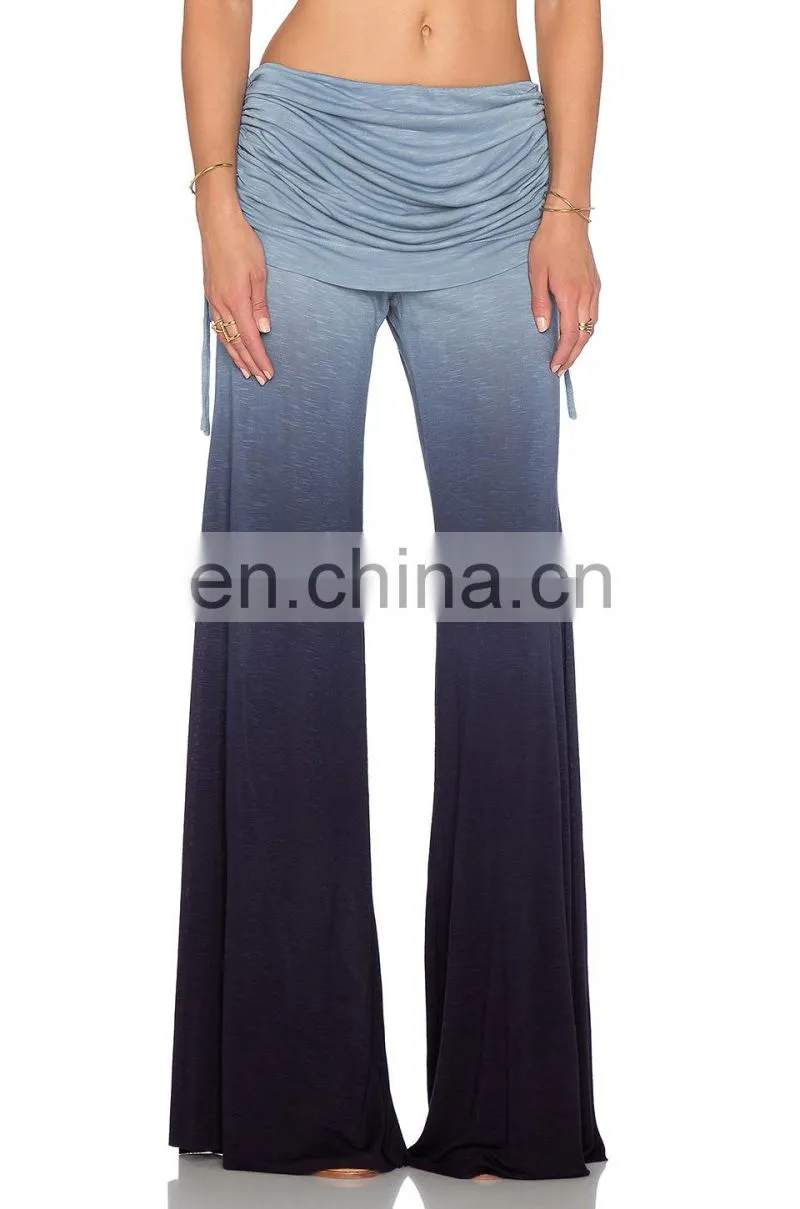 Women Fashion Folding High Waist Elastic Band Pants Tie