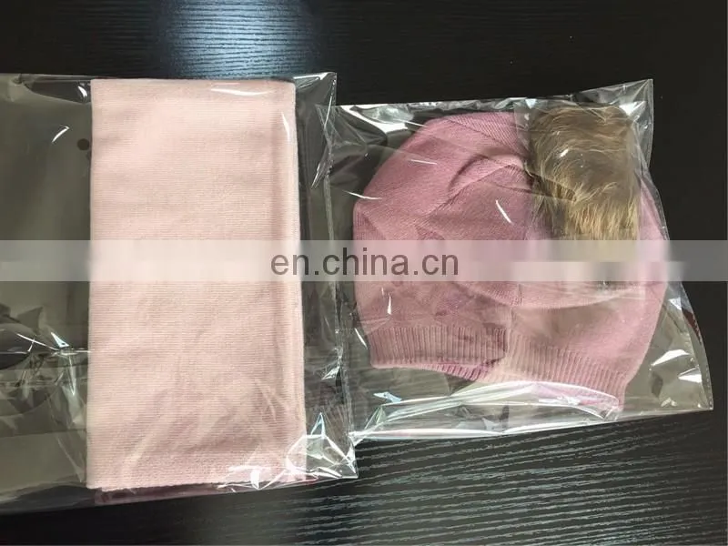 Wholesale Knitted Wool Cashmere Scarves Raccoon Fur Pom Hat Scarf Combination