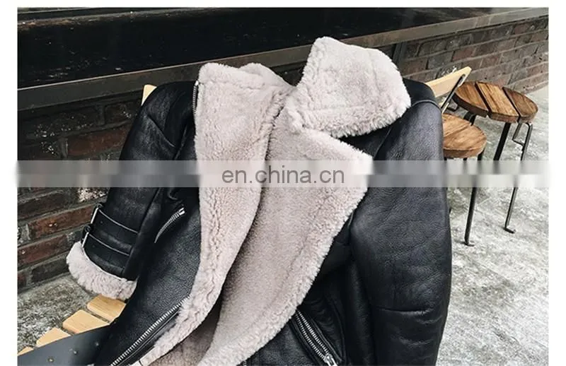 Fashion Handmade Sheepskin Double Faced Leather Jacket Ladies Winter Jacket