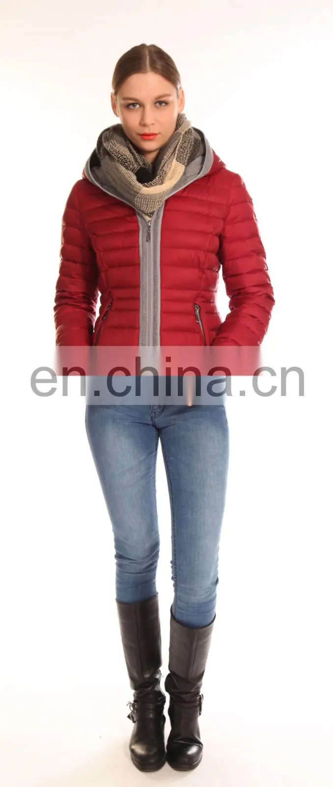 Fashion Design Europe Style Hooded Anorak Red Winter Jacket