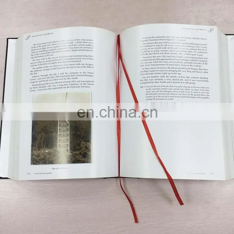 China Manufacture Gold Stamping Art Paper Thick A4/A5 Hardcover Leather Cover Book With Ribbon