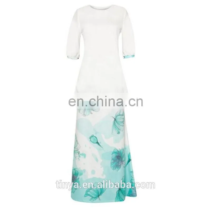 2017 Latest Fashion Print Baju Kurung Malaysia Peplum Islamic Clothing Muslim Dress