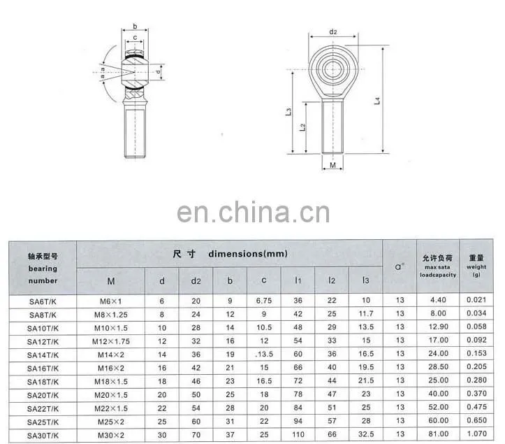 chrome steel rod M8*1.25 ball joint swivel bearings, rod end bearing SA8T/K