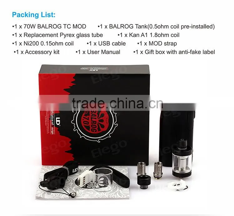Newest 2016 Arrival Youde first starter kit with UD Balrog 70w TC mod and BALROG tank 70W from Elego wholesale UD BALROG 70W