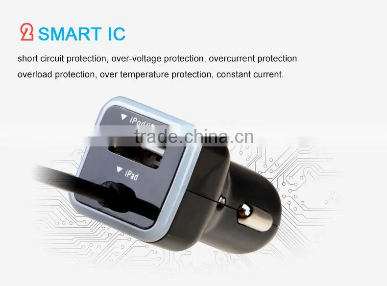 Built-in with MFi Charging Cable car charger for iPhone 6 6s 5 for Samsung
