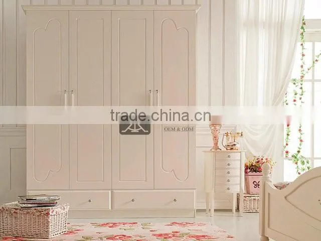 WD-041 Elegant French Style Guestroom Leaf Doors Wardrobe With Drawers