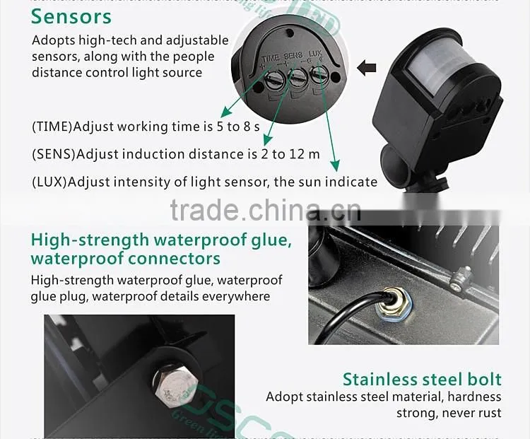 CE RoHS UL Meanwell driver Sumsung IP65 20000lm PIR sensor led floodlight 20w