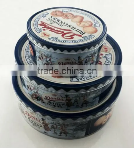food grade round Christmas cookies tin set/Christmas cookies box Tin set