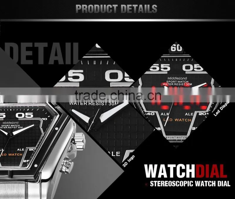 2015 MIDDLELAND Luxury Brand Watch Men Fashion Watch Quartz Wristwatch Full Steel quartz brand watch