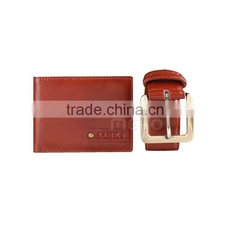 New designed leather wallet purse and PU leather belt birthday gift set