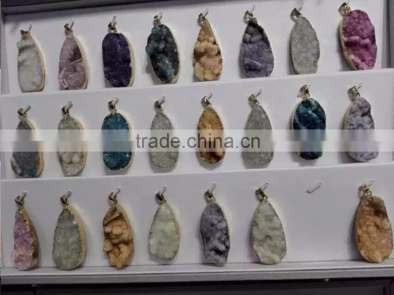 Druzy Pendant Wholesale, Colorful Gold plated Natural Druzy Connectors