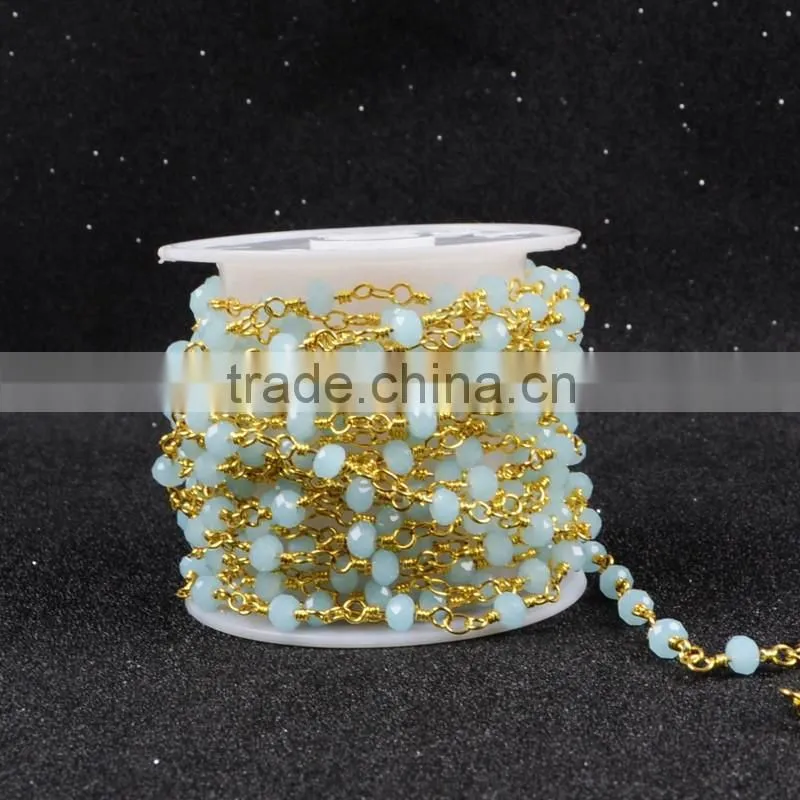 Blue Jade Quartz Chalcedony Stone Beaded Chains For Necklace-Free Shipping