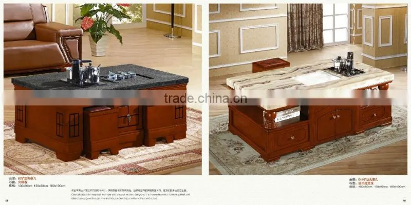 Wooden side marble and granite top coffee table from China