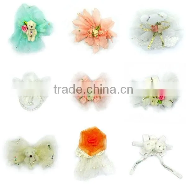 White organza ribbon flower bow flower little bear flower