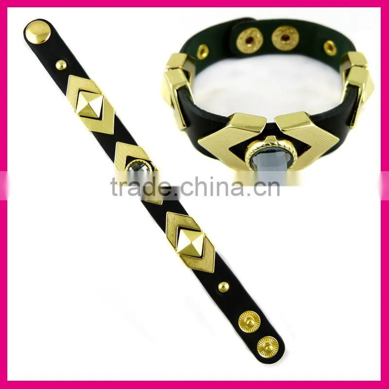 BR5015-3(1)gold leather bracelet wholesale alibaba gold member