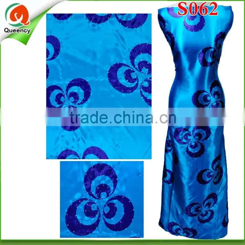 Latest African fashion design beautiful printed silk satin fabric with stones S060