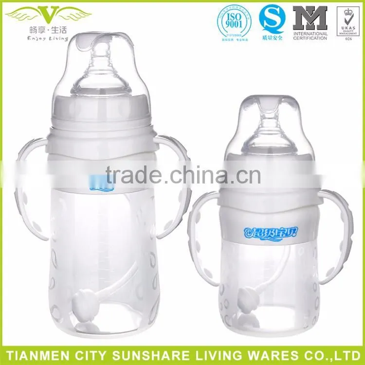 Soft Portable Food Grade Liquid Silicone Baby Feeding Bottles With Handle