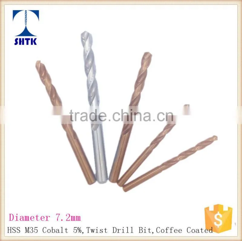 Prfessional quality HSS M35 cobalt drill fully ground twist drill bit,Dia 7.2mm, Drill bit