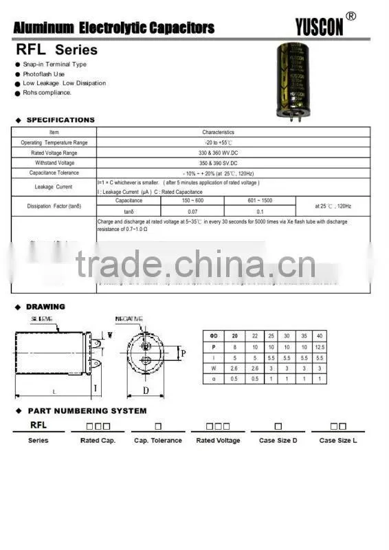 photoflash use Aluminum Electrolytic Capacitor supplier in China