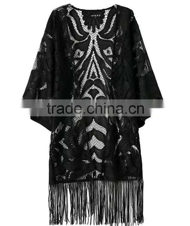 Summer Fashion Lace Fabric With Long Tassels Ladies Kaftan Sexy Kaftan Dress