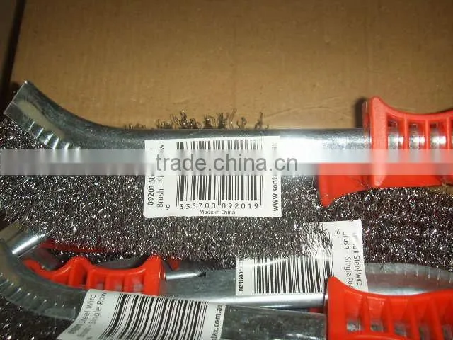 Scartch wire brush w/red plastic handle