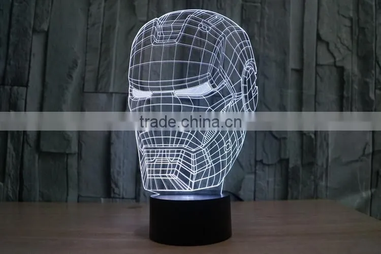 IRON MAN shape skull 3d illusion lamps acrylic Indoor USB + battery operated decorative led night light