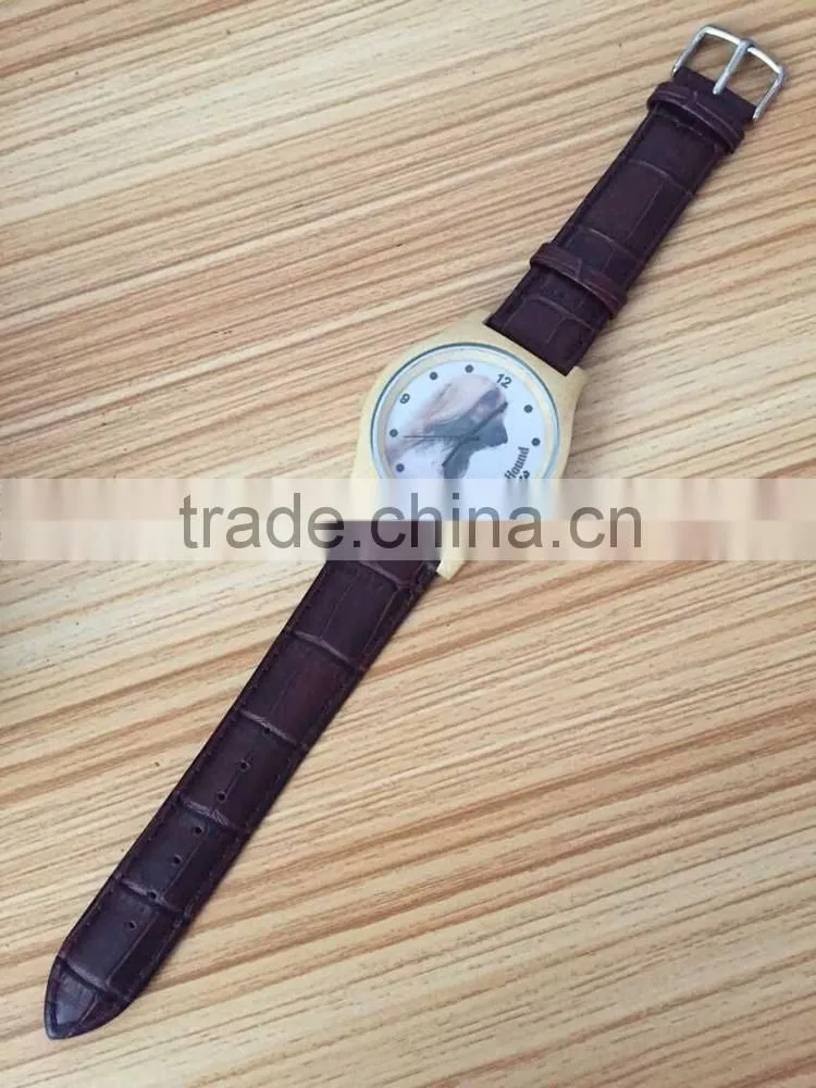 VAGES brand quartz analog genuine leather wooden bamboo watch cat