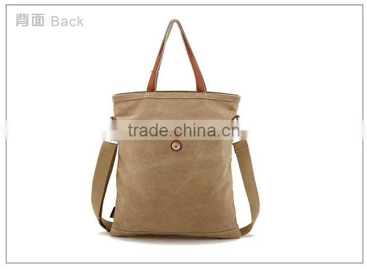 canvas shoulder bag with PU handles,blank canvas sling bag,canvas bag with outside pockets