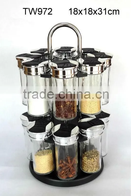 TW994 4pcs glass spice jar set with plastic stand