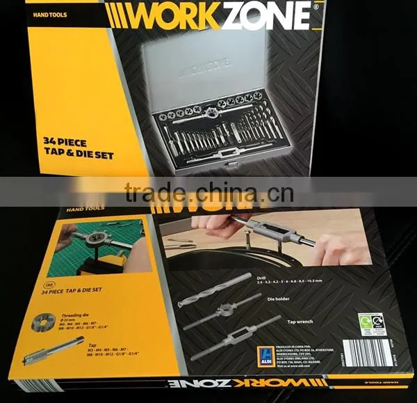 High quality BSP taps and dies and drill bit in metal box hand tool kit