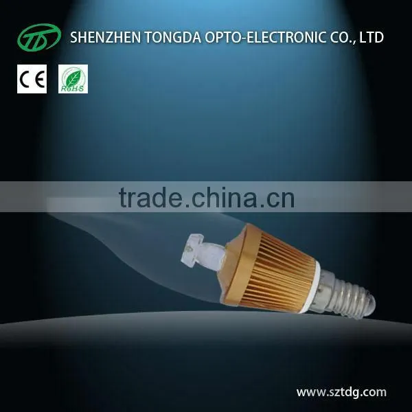 Super bright 4w e14 clear led candle bulb 360 degree(CE& Rohs)