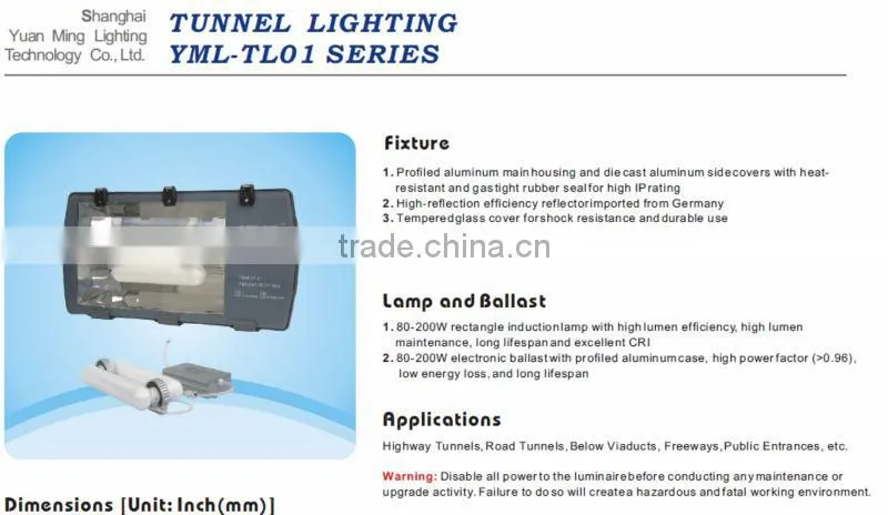 UL ETL CE ROHS High Power Induction Long life-span ETL Tunnel Lamp