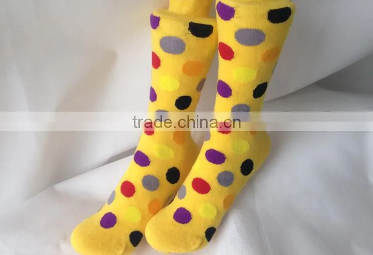 Custom Happy Polka Dots Patterns Yellow Cotton Japanese Girl Winter Warm Socks