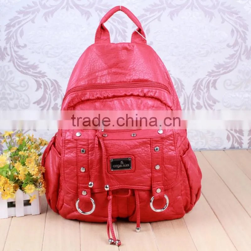 2014 Angel kiss washed pu backpack sport backpack with hat china suppliers backpacks in stock