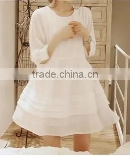 white long sleeves chiffon casual dress