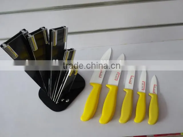 5pcs Ceramic Kithcen Knife Set, Ceramic blade with ABS soft touch handle in acrylic stand