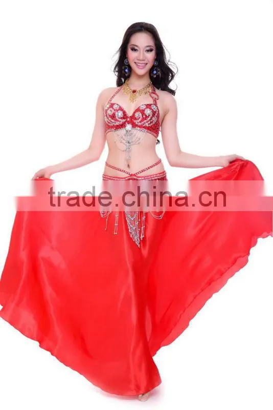 Wuchieal Professional Belly Dance Performance Skirt, Black Satin Skirt Long