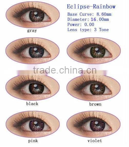 New arrival Korea Eclipse rainbow pink wholesale cosmetic soft color contact lens 7 colors