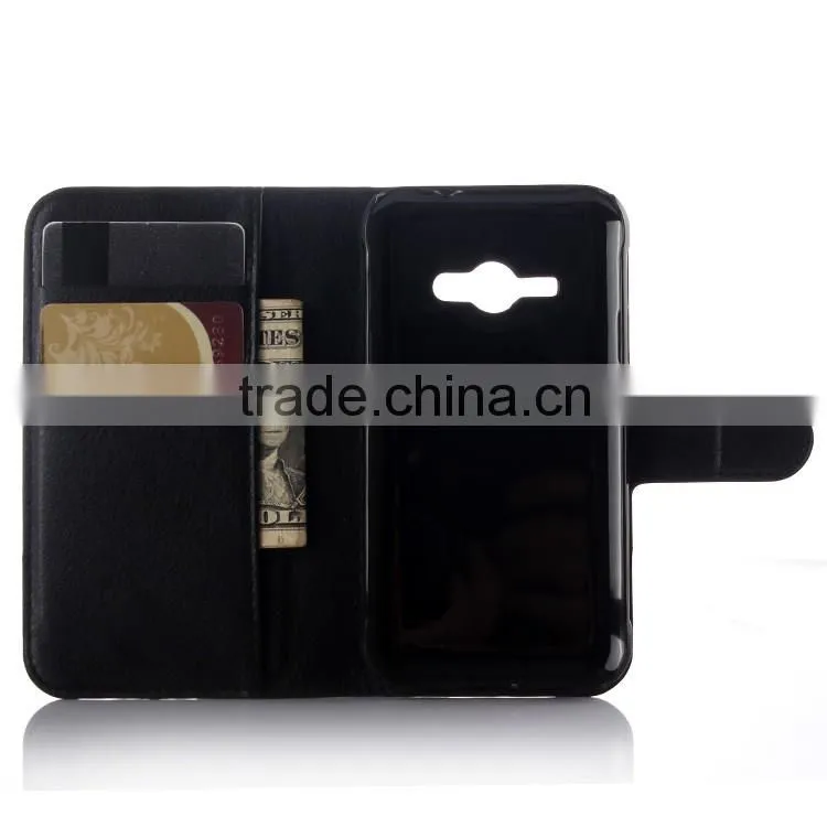 Factory Price Lichee Leather Pouch Wallet Case Folio Stand Cover for Samsung GALAXY J1 ACE