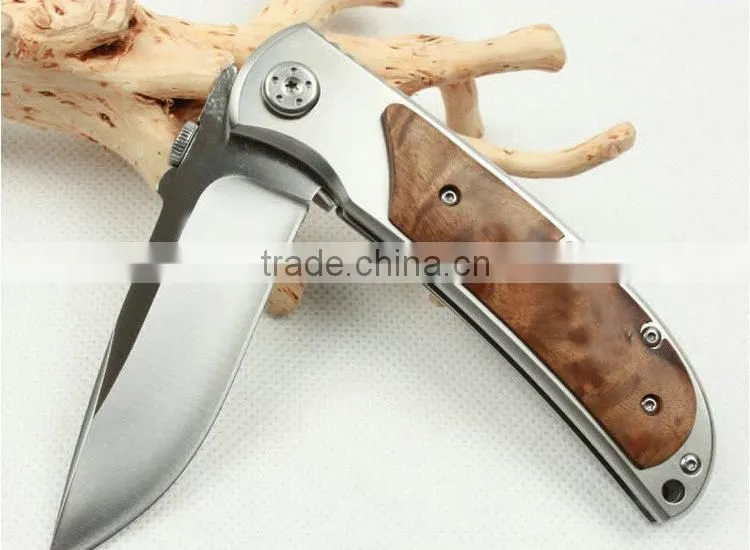 OEM outdoor hunting knife with wooden handle