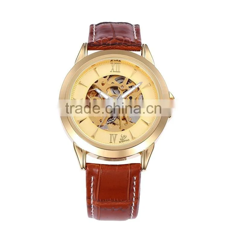 oem genuine leather men's teenage fashion skeleton automatic mechanical watch waterproof