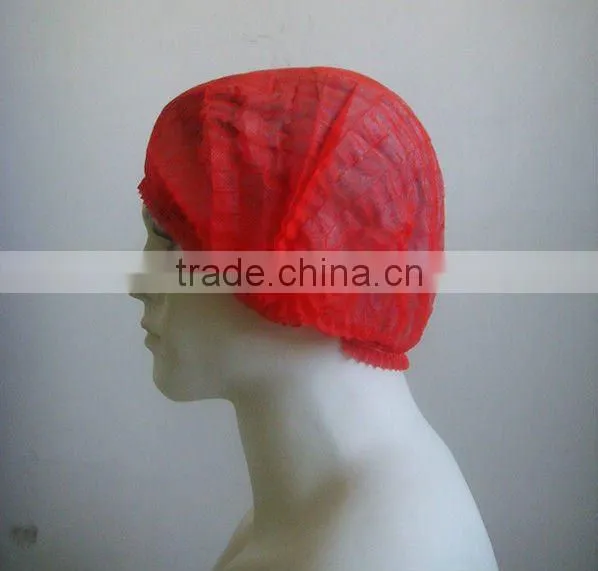 Disposable non-woven red bouffant cap