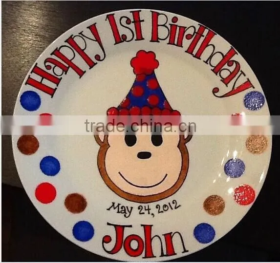 Wholesale 8.5" 10.5" personalized ceramic birthday plates for party,personalized plates