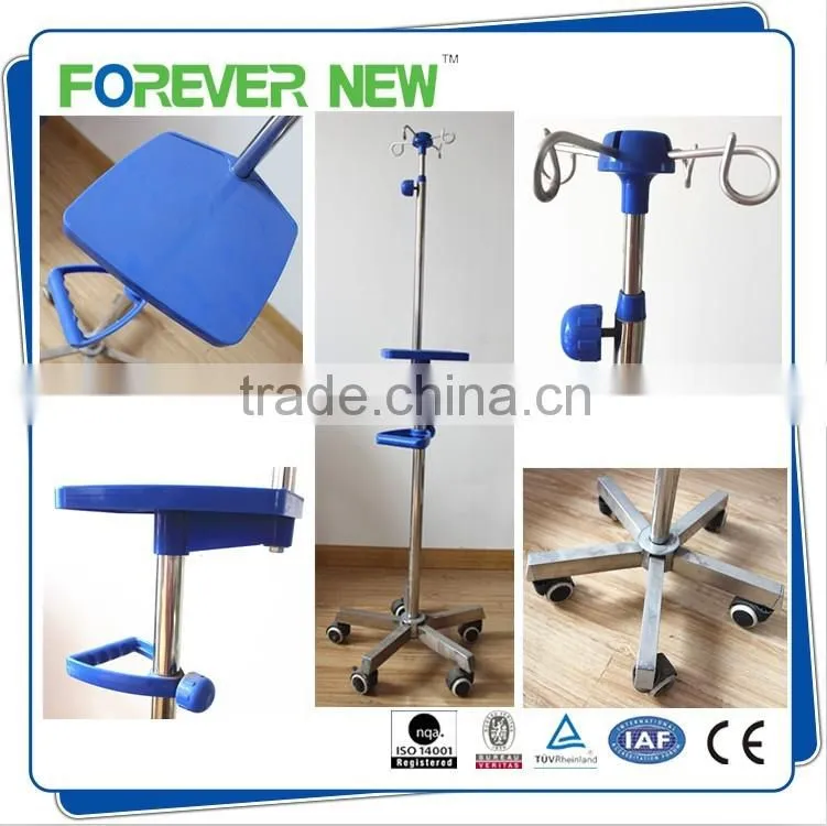 YXZ-027E competitive price height adjustable four hooks hospital iv pole with wheels